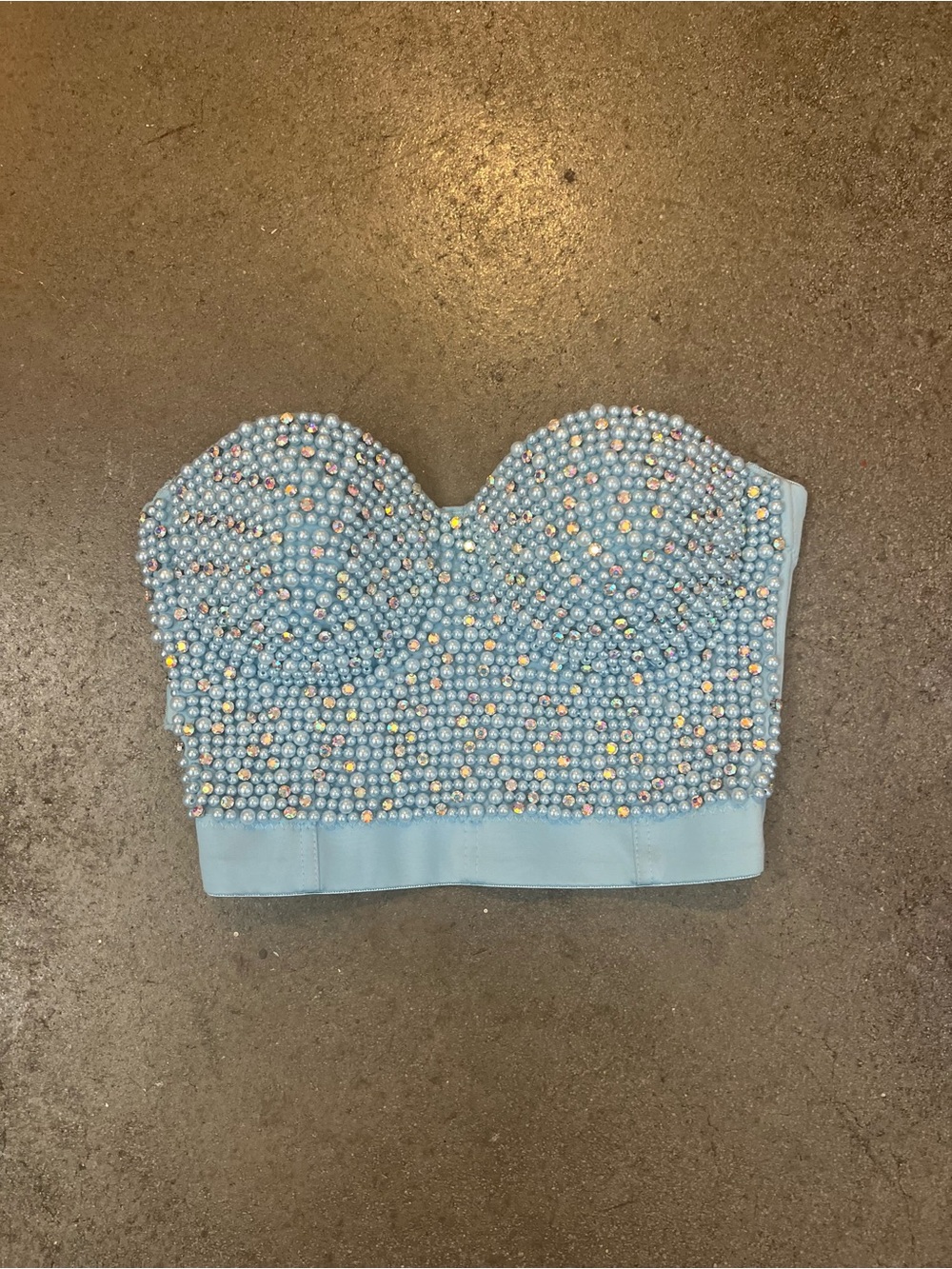 Embellished Light Blue Strapless Bustier Top